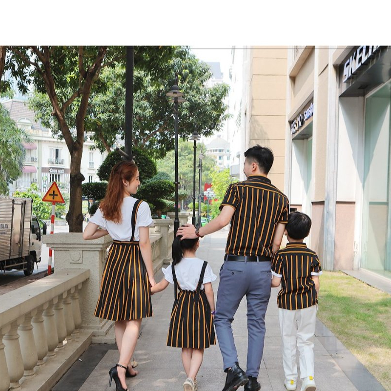 Đồ Gia Đình Fig Tree Sọc Vàng Đen, Áo Sơ Mi Nam , Set Yếm Nữ, Bé Gái Kèm Áo Thun Siêu XInh (Mã 161)
