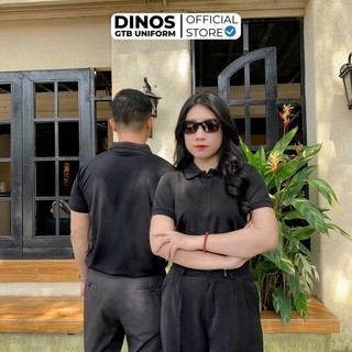 Áo Thun Polo Đen Trơn DINOS GTB Nam Nữ Vải Poly Thái Mềm Mát - Mặc Thời Trang Hoặc Làm Đồng Phục
