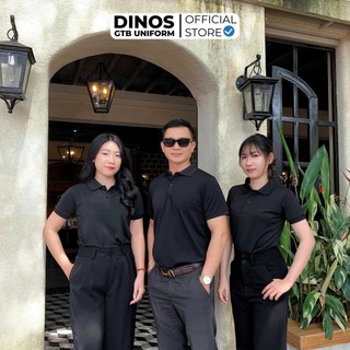 Áo Thun Polo Đen Trơn DINOS GTB Nam Nữ Vải Poly Thái Mềm Mát - Mặc Thời Trang Hoặc Làm Đồng Phục