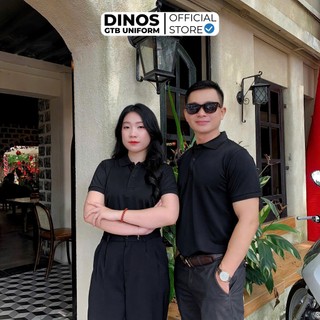 Áo Thun Polo Đen Trơn DINOS GTB Nam Nữ Vải Poly Thái Mềm Mát - Mặc Thời Trang Hoặc Làm Đồng Phục
