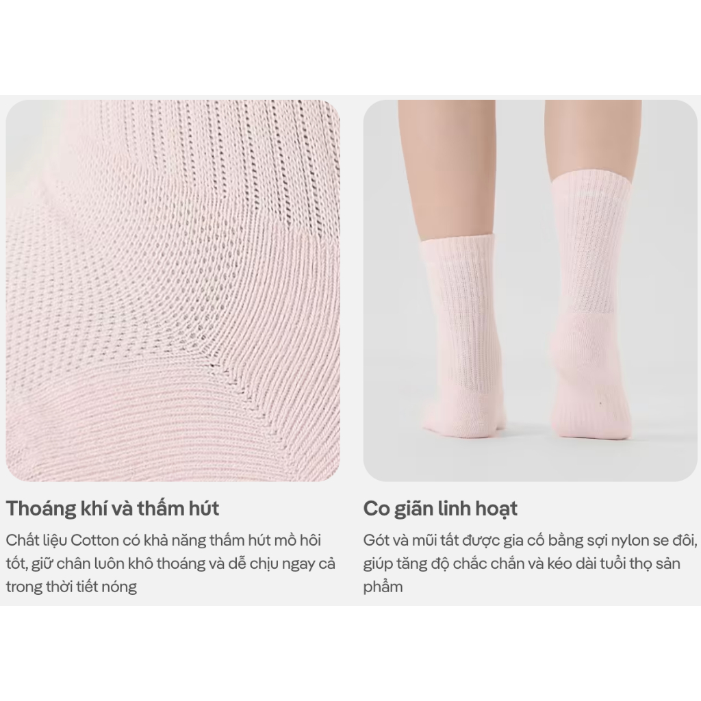[MUA 2 GIẢM 5%]Tất/Vớ cổ trung nam nữ Unisex co giãn, bền bỉ, nhanh khô Coolmate