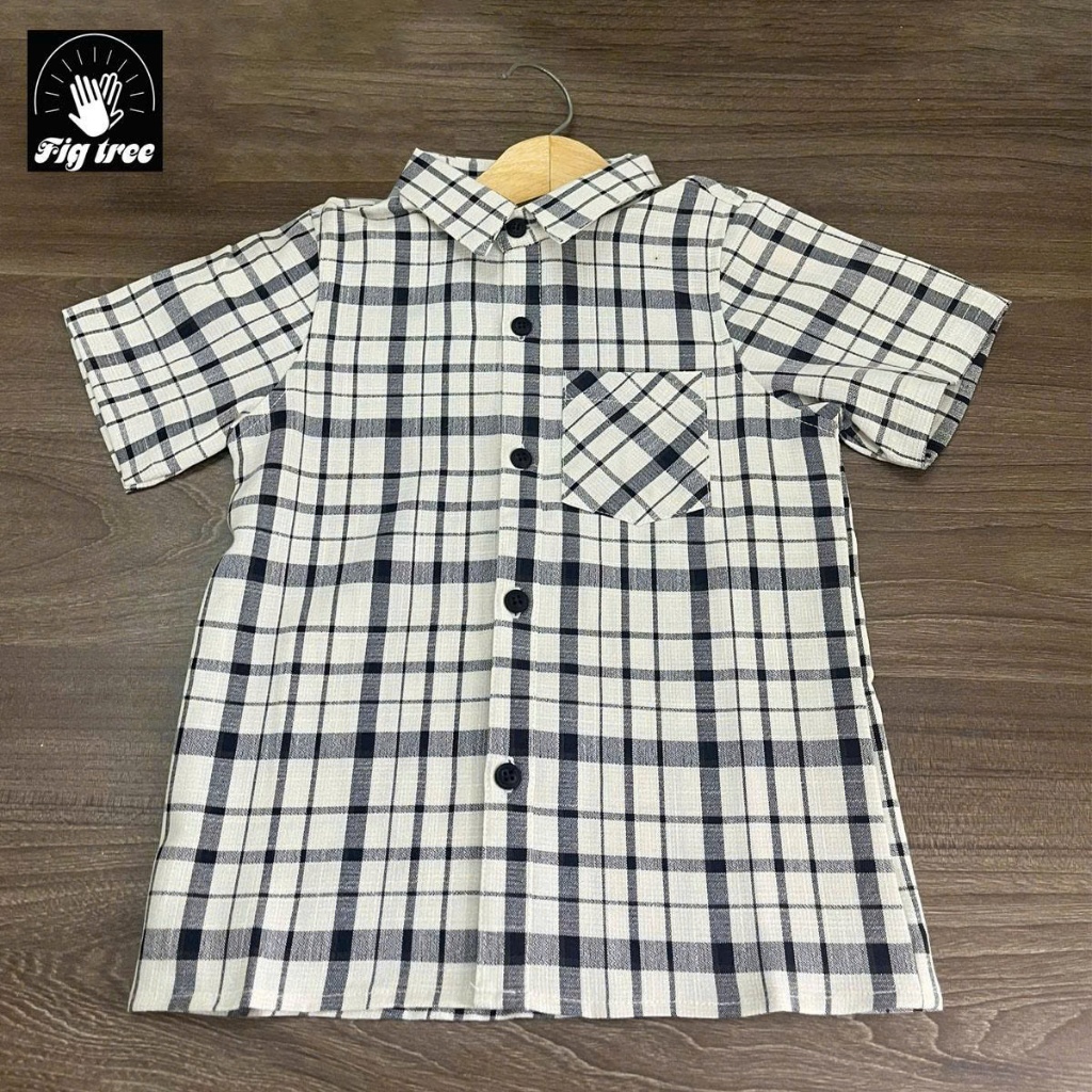 Áo Sơ Mi Bé Trai, Váy Bé Gái Fig Tree Caro Trắng Siêu Cute, Chất Cotton For Dày Dặn, Mã 172