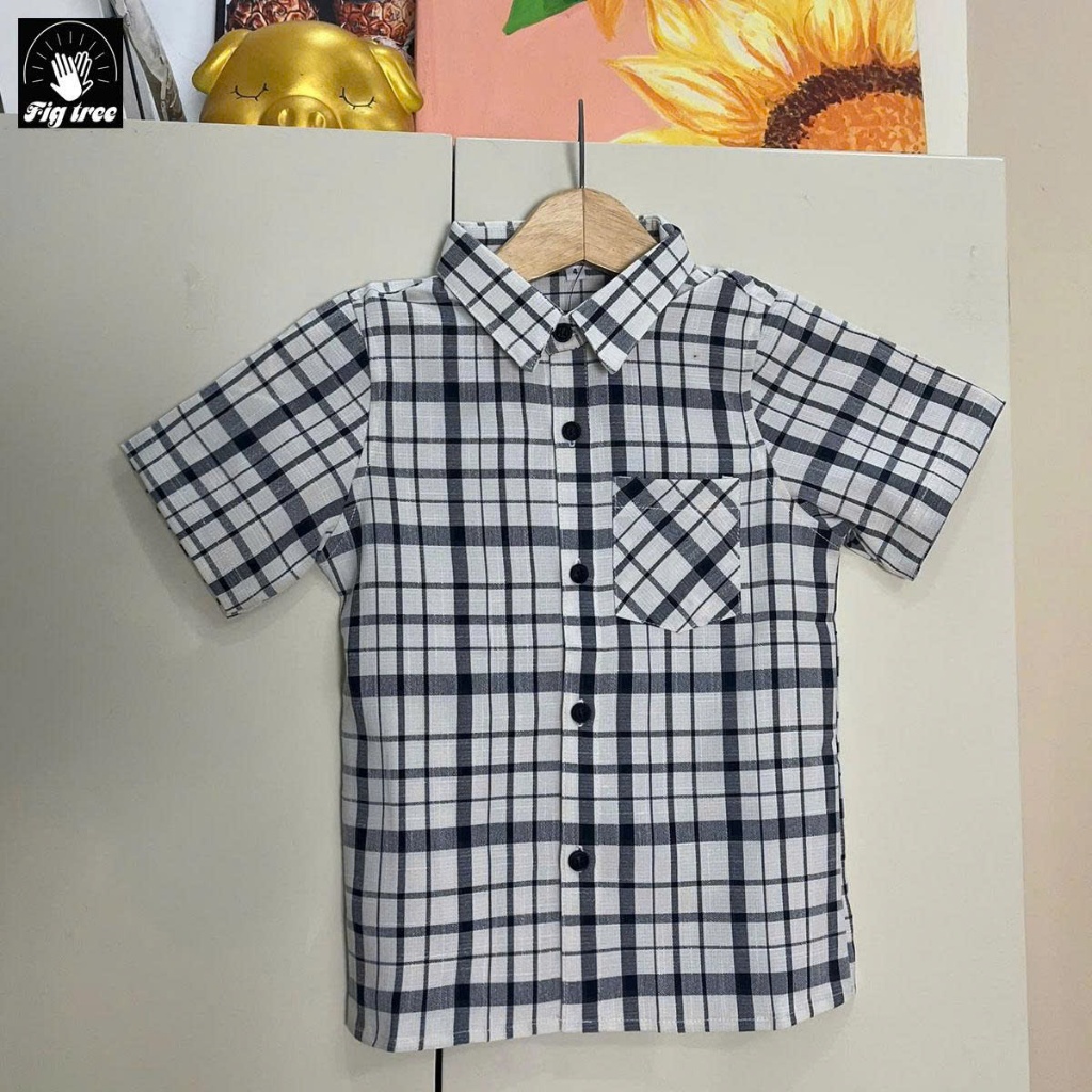 Áo Sơ Mi Bé Trai, Váy Bé Gái Fig Tree Caro Trắng Siêu Cute, Chất Cotton For Dày Dặn, Mã 172