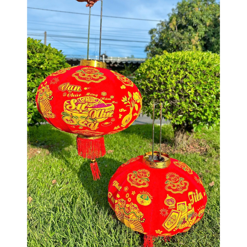 LỒNG ĐÈN NHUNG ĐỎ 3D TRANG TRÍ TẾT 🏮 2 size: 80cm – 100cm