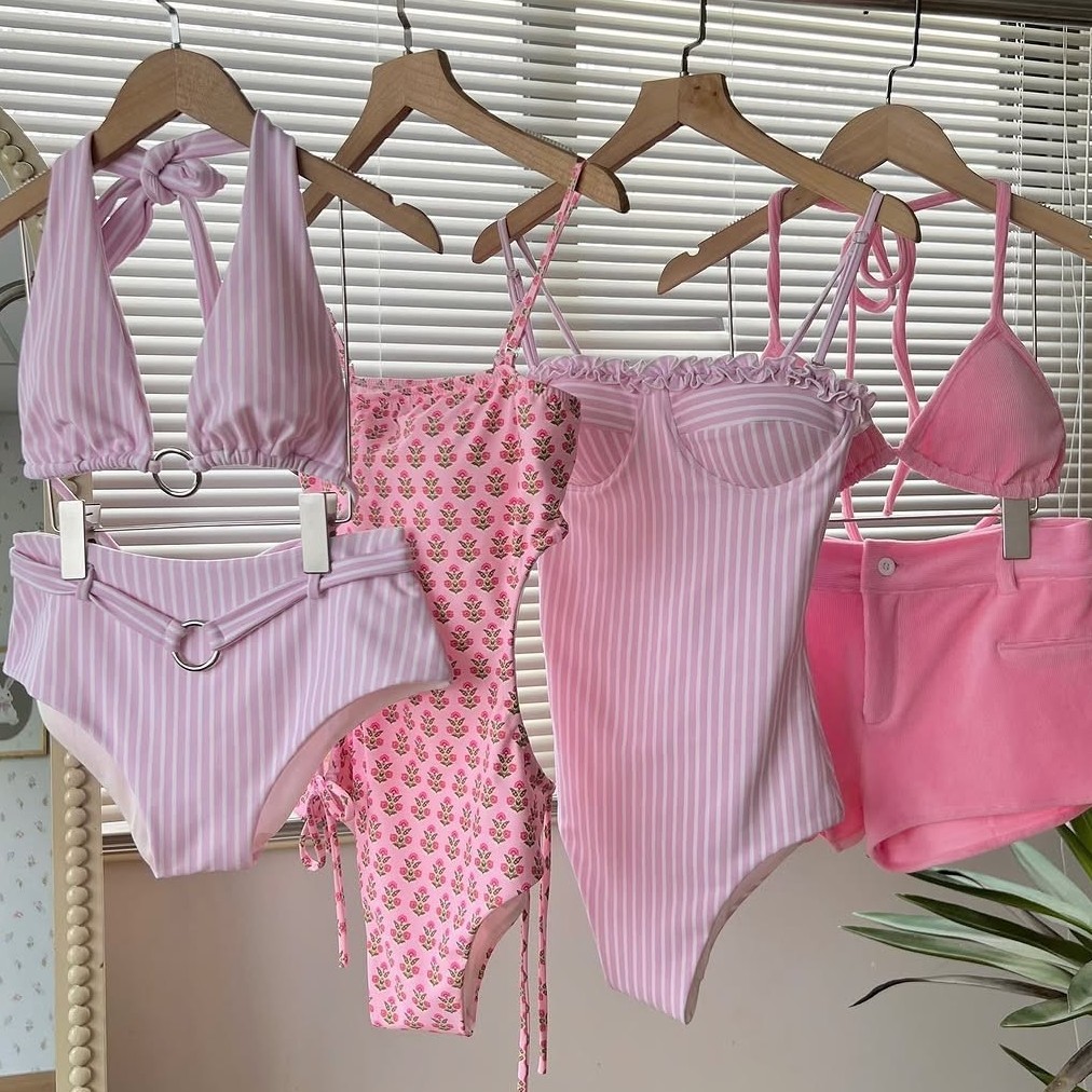 Etsy Bikini đồ bơi 2 mảnh, body suit đi biển đồ bơi 1 mảnh đi biển set bikini tone hồng cho nhóm bạn thân bikini gợi cảm