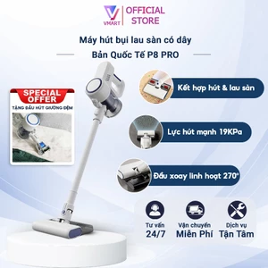 Máy hút bụi lau sàn P8 PRO, Máy hút bụi cầm tay CÓ DÂY, lực hút khỏe 19kPa, hút sạch tóc, bụi mịn