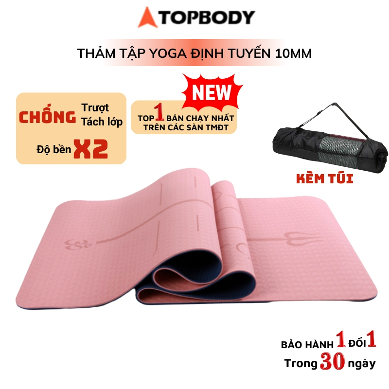 Thảm Tập Yoga Định Tuyến TPE cao cấp đúc nguyên tấm 8mm kèm túi đựng, chống trượt chính hãng TOPBODY