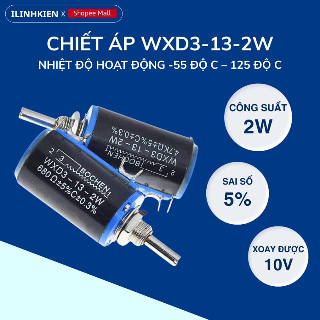 Chiết áp đơn WXD3-13-2W 3.3K - 10K xoay nhiều vòng chất lượng ilinhkien