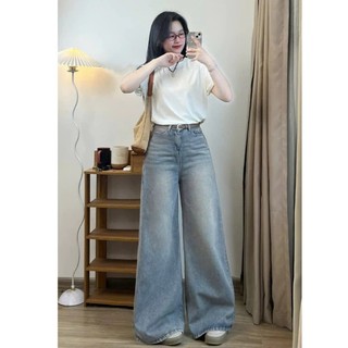 Quần Jeans Bò Nữ Wash Xanh RETRO Ống Rộng Suông AVO AVOCADO Cạp Cao Tôn Dáng Ống Suông Rộng Wash Ánh Bạc Đủ Big size