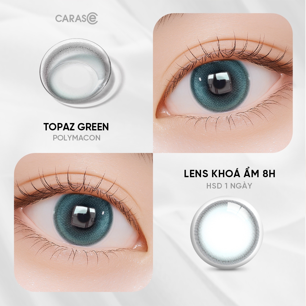 [1 chiếc] Kính áp tròng khoá ẩm 8H 1 Ngày Màu Xanh Lam Ngọc CARASE, Lens cận TOPAZ GREEN
