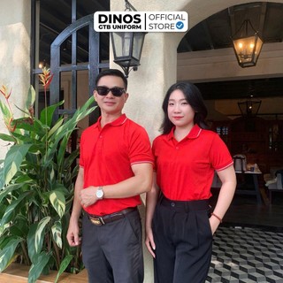 Áo Thun Đồng Phục Polo DINOS GTB Màu Đỏ Chất Poly Thái Form Chuẩn Nam Nữ - Nhận In Logo Thương Hiệu