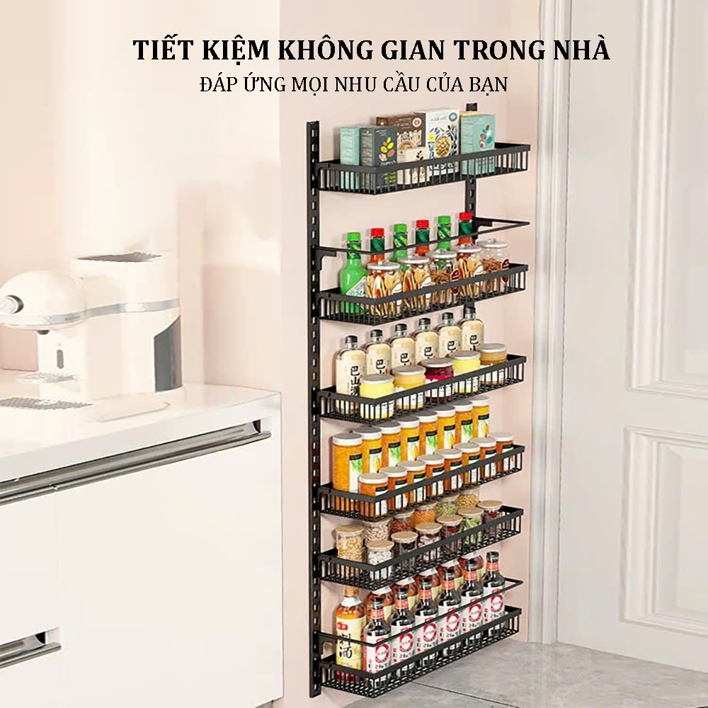 Giá để đồ treo tường sơn tĩnh điện màu đen, để đồ phòng tắm, nhà bếp, giá kệ treo tường không cần khoan