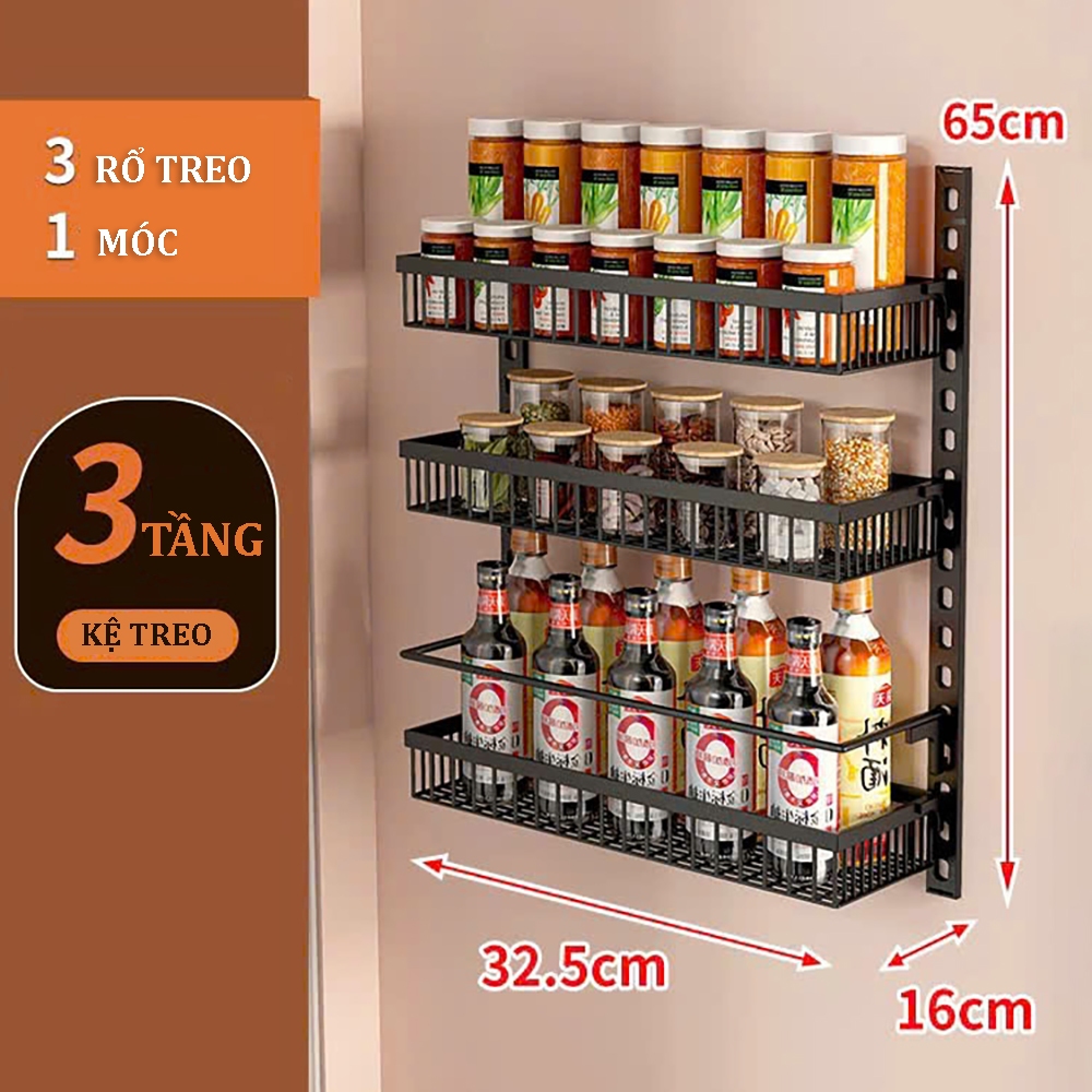 Giá để đồ treo tường sơn tĩnh điện màu đen, để đồ phòng tắm, nhà bếp, giá kệ treo tường không cần khoan