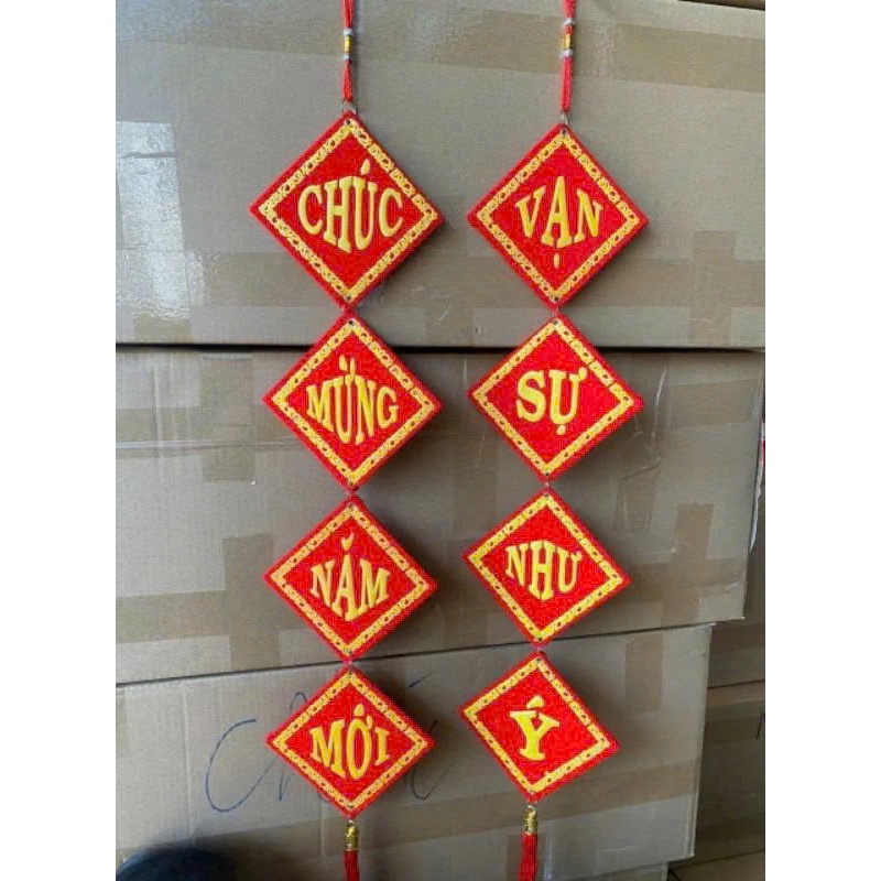 CẶP KHÁNH TREO VUÔNG CÂU ĐỐI ĐỎ - Chúc mừng năm mới - Vạn sự như ý