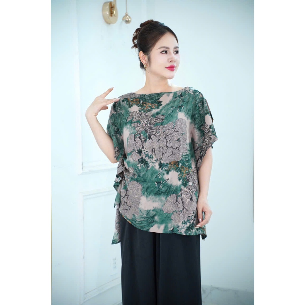 ( Hàng Cao Cấp ) Set Đồ bộ trung niên cách điệu, đồ bộ cho mẹ, áo kiểu, quần ống rộng, chất lụa nhập cao cấp Nữ ( MS36 )