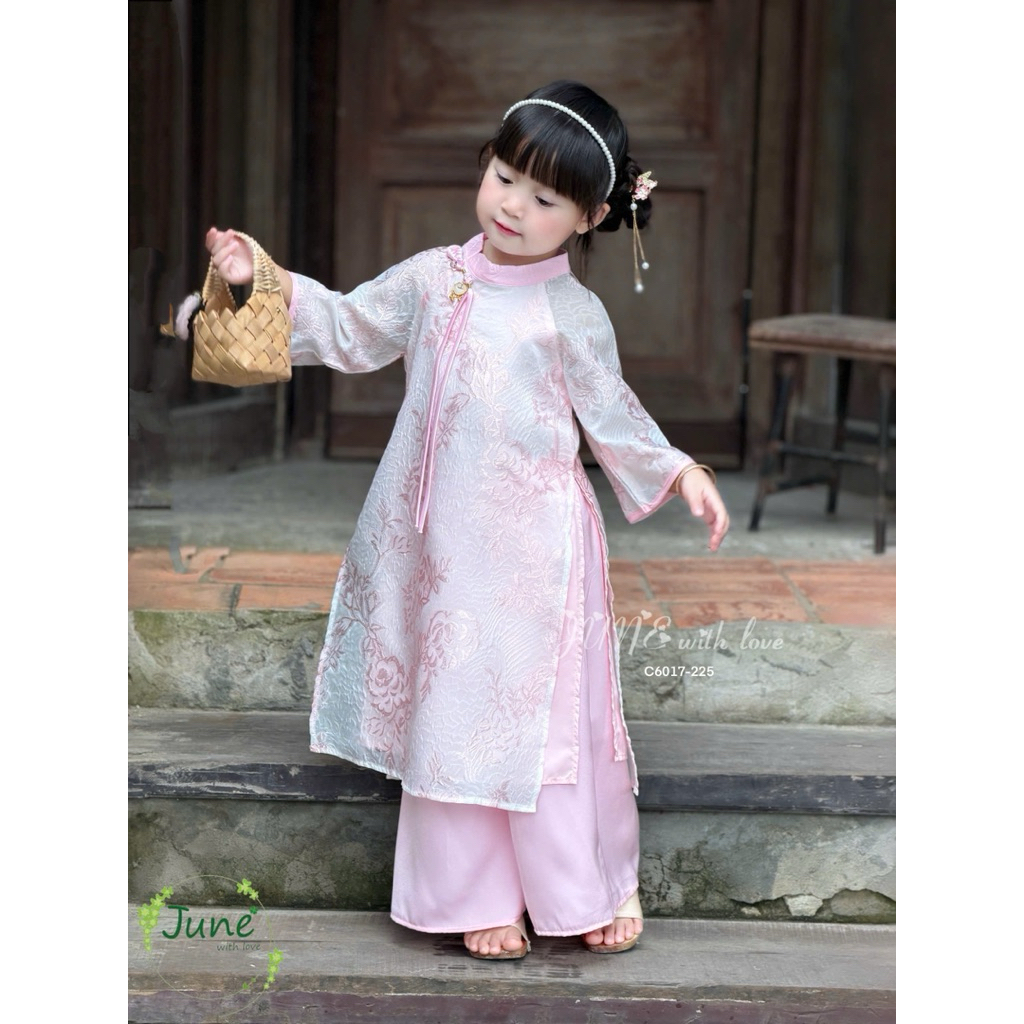Set Áo Dài Bé Gái Cúc Chi Truyền Thống C6017 Kèm Quần Áo Dài Tết Chụp Ảnh Xuân Biểu Diễn Size 1-10 Tuổi 10-40kg