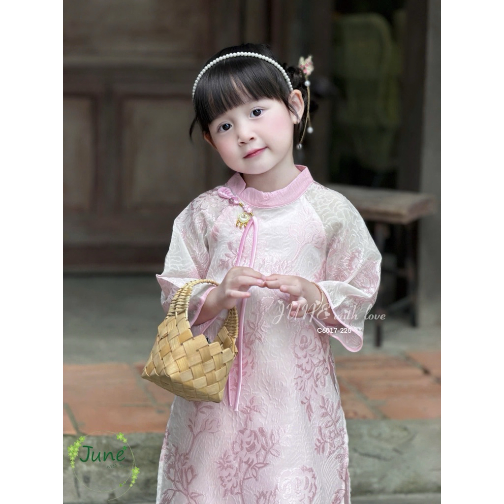 Set Áo Dài Bé Gái Cúc Chi Truyền Thống C6017 Kèm Quần Áo Dài Tết Chụp Ảnh Xuân Biểu Diễn Size 1-10 Tuổi 10-40kg