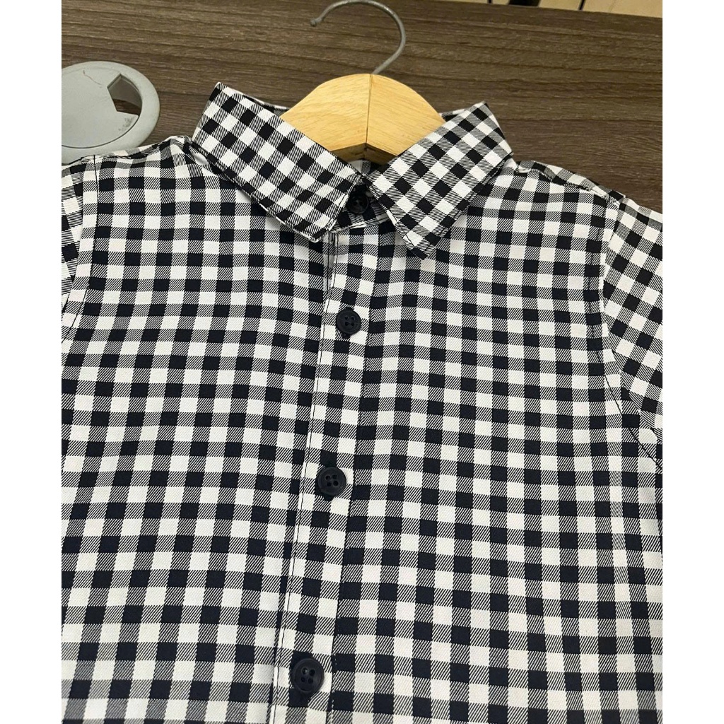 Áo Sơ Mi Bé Trai Fig Tree Caro Đen, Sơ Mi Cho Bé Đi Học, Đi Tiệc, Chất Cotton Dày Dặn