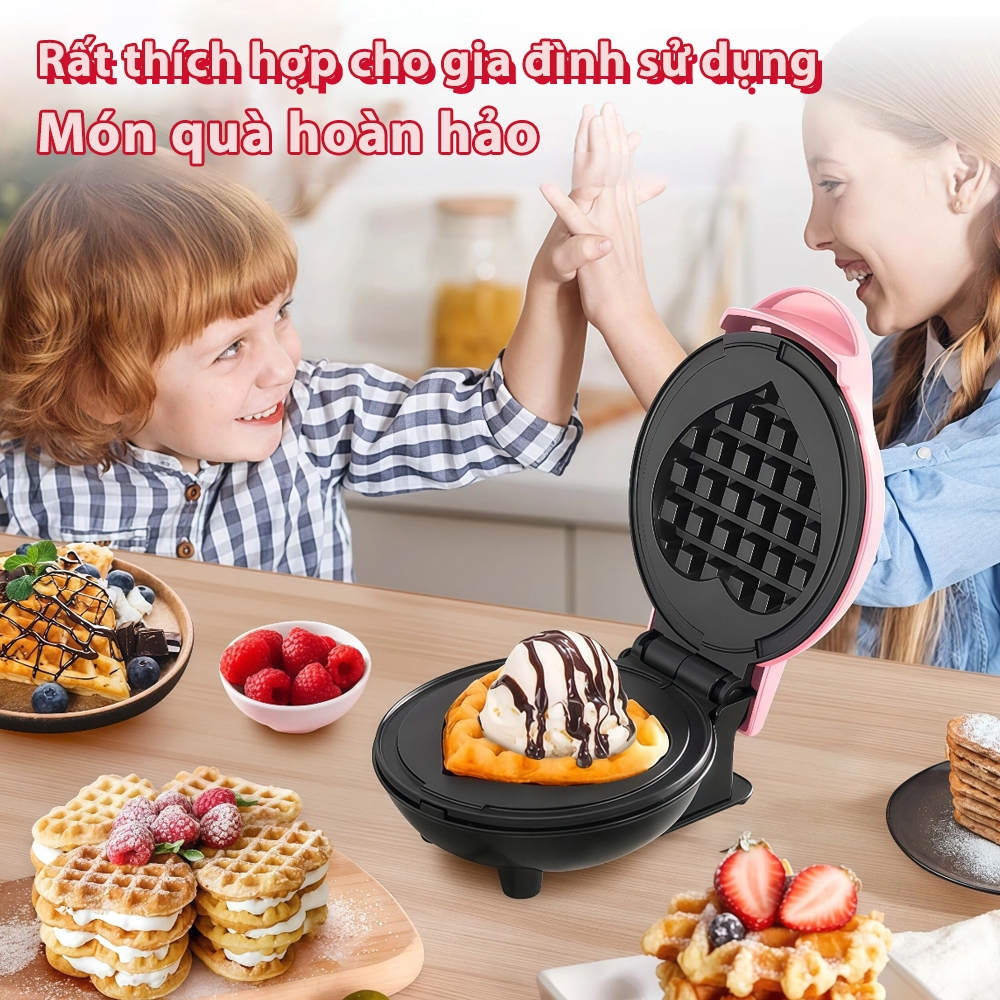 Aimi Máy Waffle Hình Trái Tim, Máy Nướng Bánh Mini 12x8cm, Hai Mặt Sưởi Ấm, Chảo Không Dính,  Đa Dạng Loại Bánh