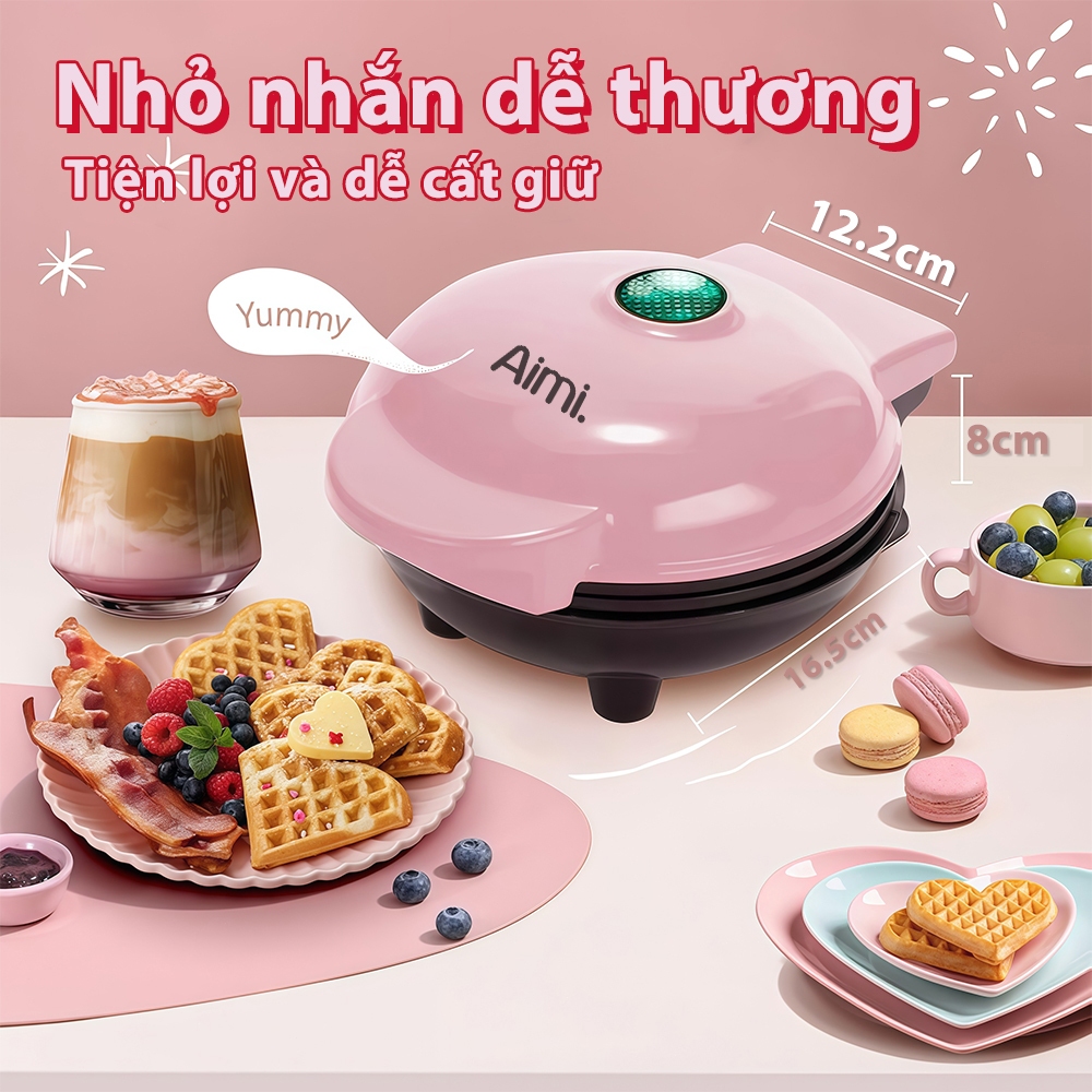 Aimi Máy Waffle Hình Trái Tim, Máy Nướng Bánh Mini 12x8cm, Hai Mặt Sưởi Ấm, Chảo Không Dính,  Đa Dạng Loại Bánh