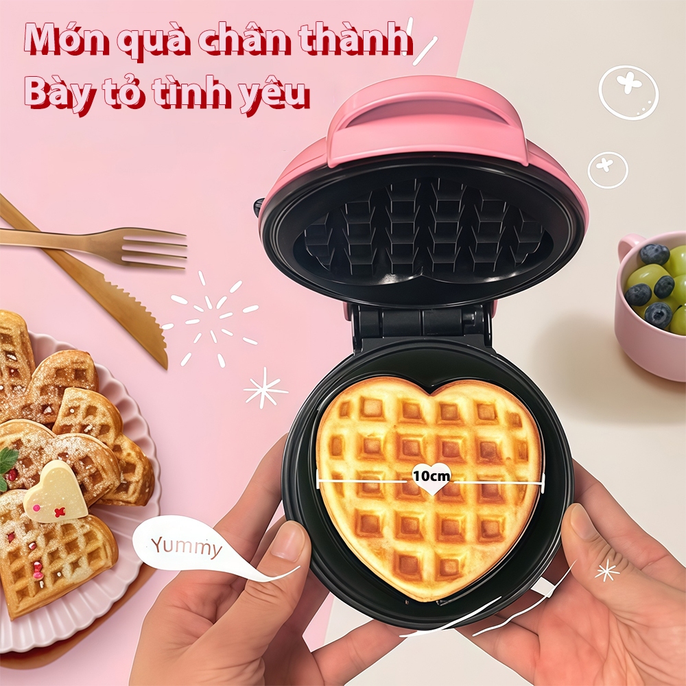 Aimi Máy Waffle Hình Trái Tim, Máy Nướng Bánh Mini 12x8cm, Hai Mặt Sưởi Ấm, Chảo Không Dính,  Đa Dạng Loại Bánh