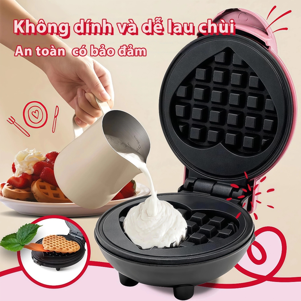 Aimi Máy Waffle Hình Trái Tim, Máy Nướng Bánh Mini 12x8cm, Hai Mặt Sưởi Ấm, Chảo Không Dính,  Đa Dạng Loại Bánh