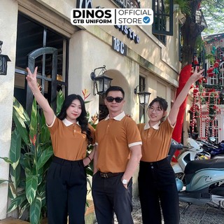 Áo Đồng Phục Polo In Theo Yêu Cầu DINOS GTB - Vải Cá Sấu Thoáng Mát, Màu Bò Phối Kem, Đủ Size Nam Nữ