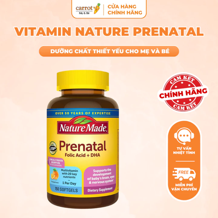 Vitamin Cho Bà Bầu Nature Prenatal Made Mỹ, Bổ Sung DHA, 23 Vitamin&Khoáng Chất - 150 Viên