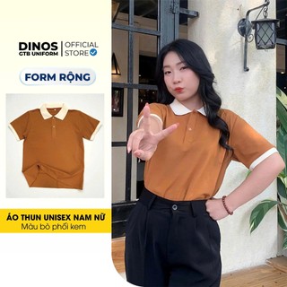 Áo Đồng Phục Polo In Theo Yêu Cầu DINOS GTB - Vải Cá Sấu Thoáng Mát, Màu Bò Phối Kem, Đủ Size Nam Nữ