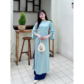 Áo dài cách tân Uyển Ân dáng suông gấm lụa Tết, thiết kế sang trọng sẻ tay, đính kết cổ kèm quà tặng