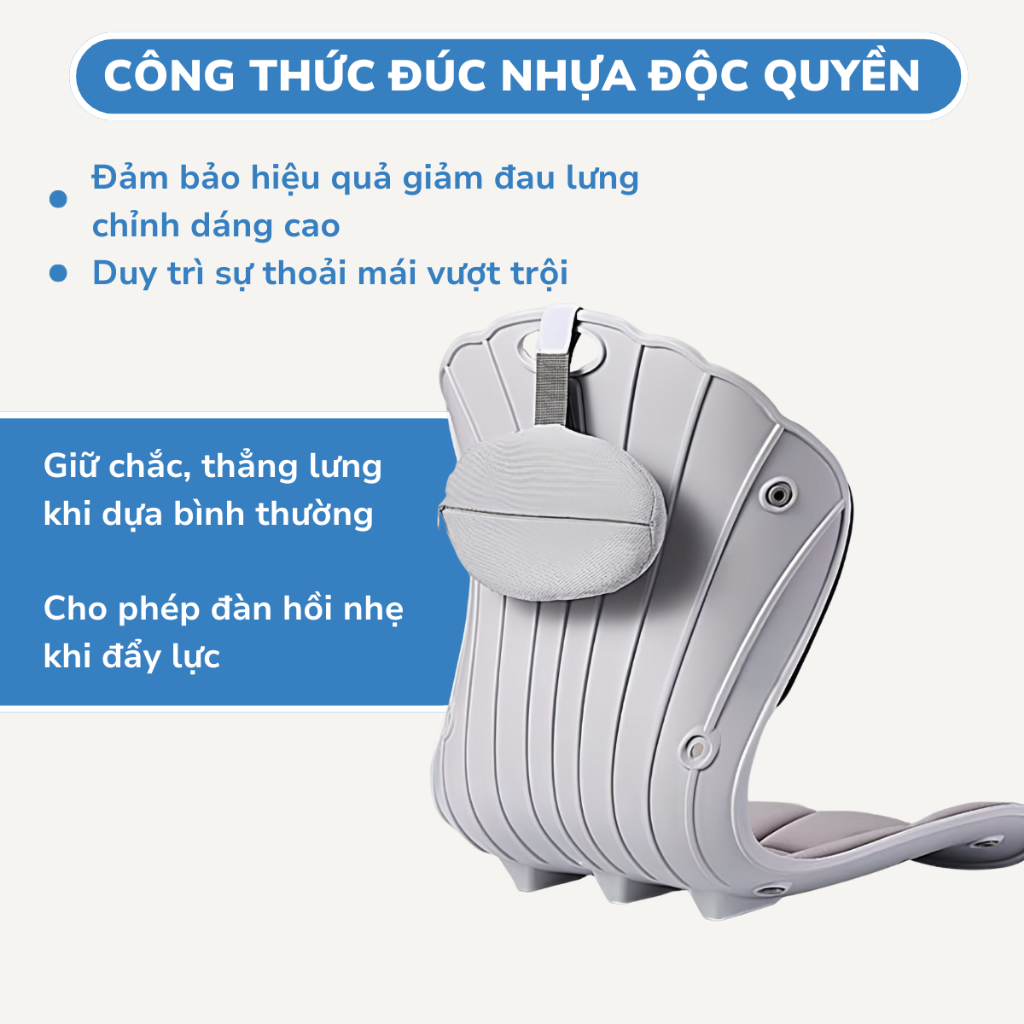 Ghế Bệt Tựa Lưng VỎ SÒ có gối tựa, chỉnh dáng ngồi đúng, bản công thái học, thư giãn cột sống CTH-01