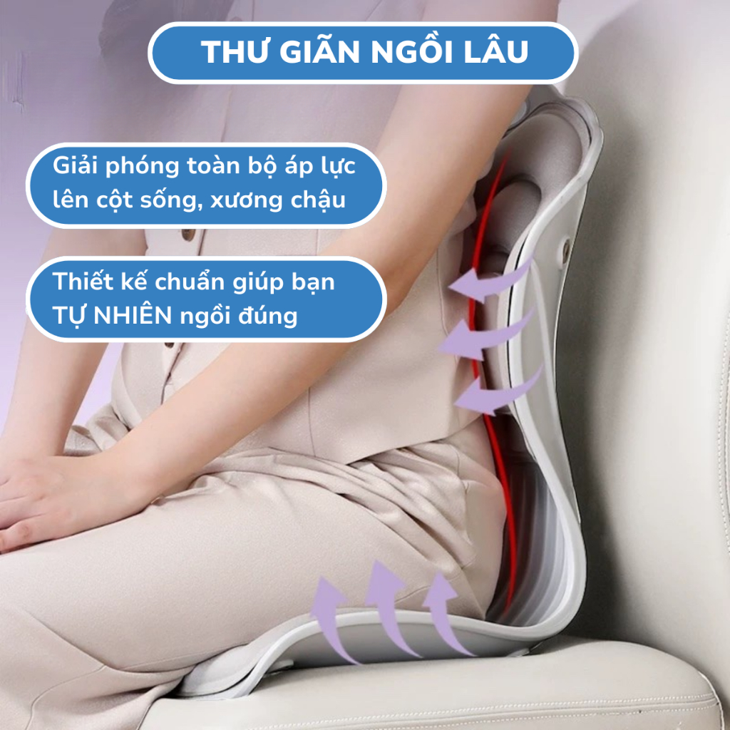 Ghế Bệt Tựa Lưng VỎ SÒ có gối tựa, chỉnh dáng ngồi đúng, bản công thái học, thư giãn cột sống CTH-01