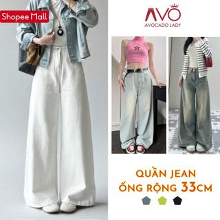 Quần Jeans Bò Nữ Wash Xanh RETRO Ống Rộng Suông AVO AVOCADO Cạp Cao Tôn Dáng Ống Suông Rộng Wash Ánh Bạc Đủ Big size