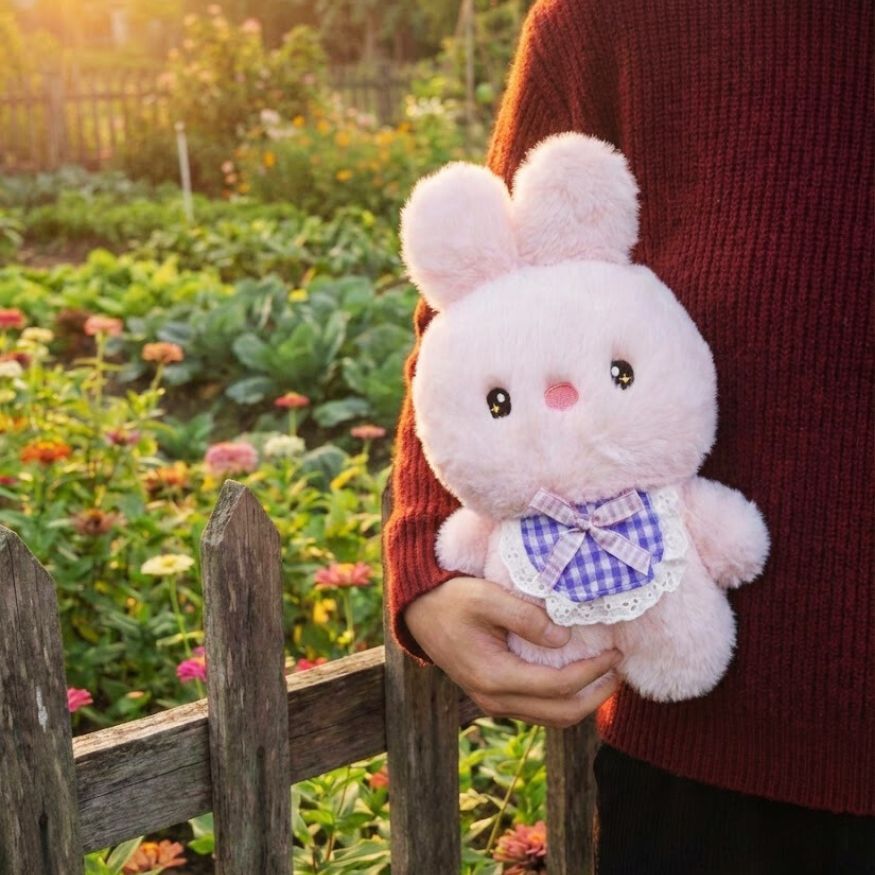 Gấu Bông Động Vật Đeo Yếm Lông Tơ Non Mềm Mại, Thú Nhồi Bông Thỏ Cún Mèo Làm Mini Làm Quà Tặng Cho Bé, Bạn Gái