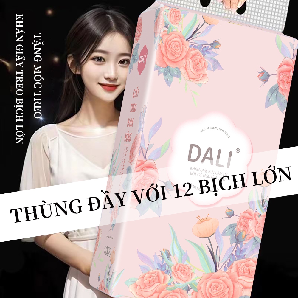 Thùng 12 bịch lớn khăn giấy DALI tissue 4 Lớp Mềm Mại Và Thoải Mái 175*130mm Giấy Vệ sinh le tissue ( Tặng 6 Móc Treo)