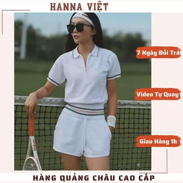Set Đồ Nữ, Đồ Thể Thao Nữ, Đồ Pickleball Nữ, Set Áo Polo W Phối Quần Đùi 2 Lớp Chất Cá Sấu HNS Ms401