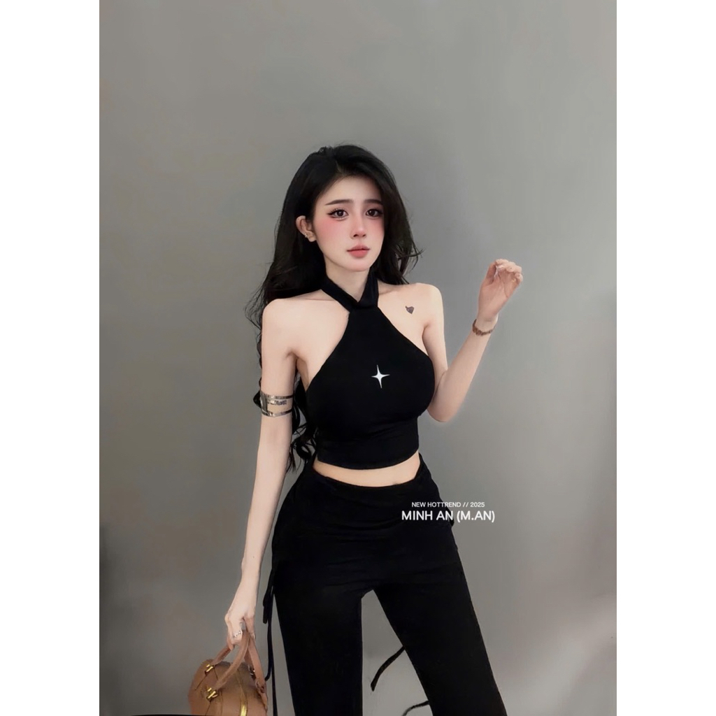 Set áo yếm mix quần dài ống loe siu hách dáng