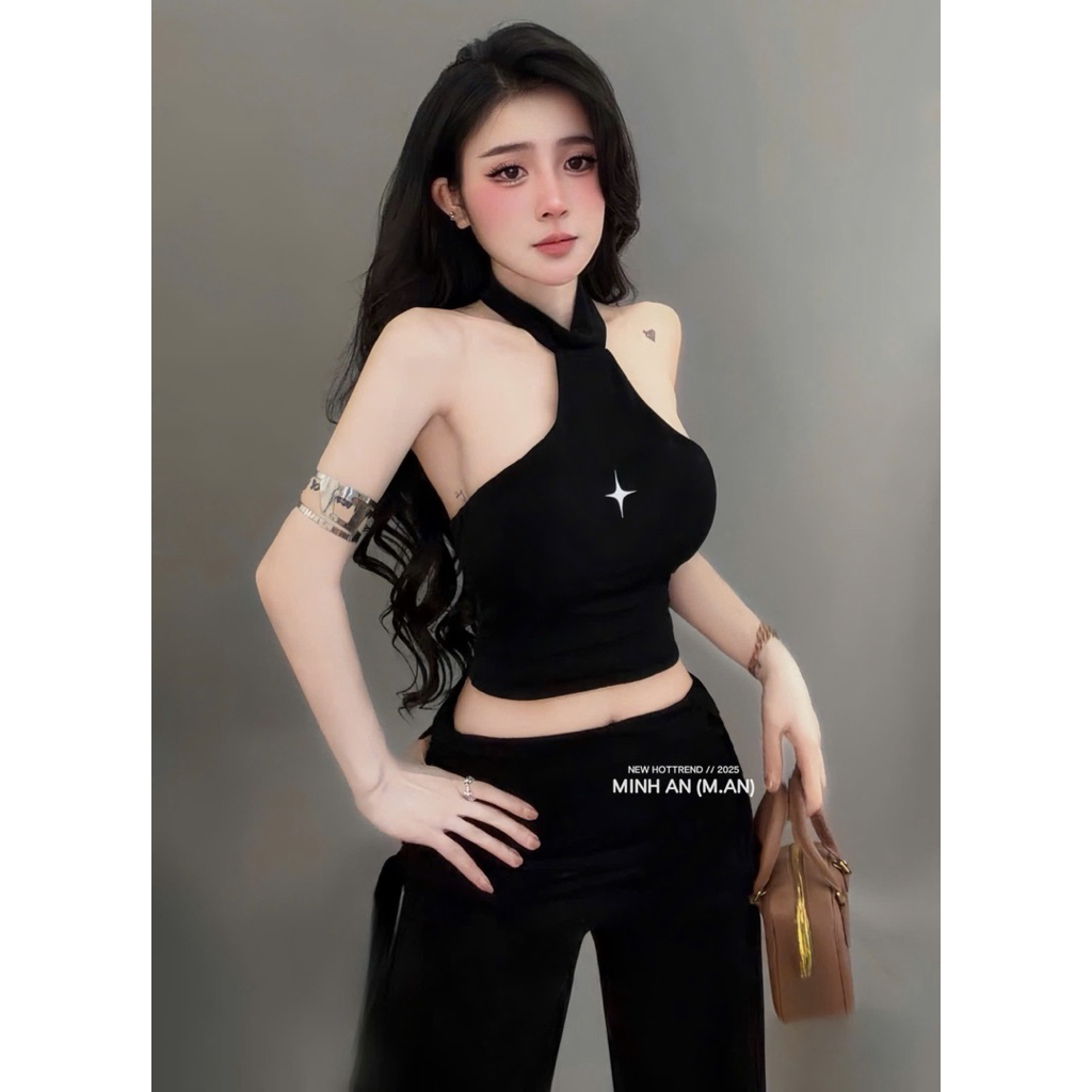 Set áo yếm mix quần dài ống loe siu hách dáng