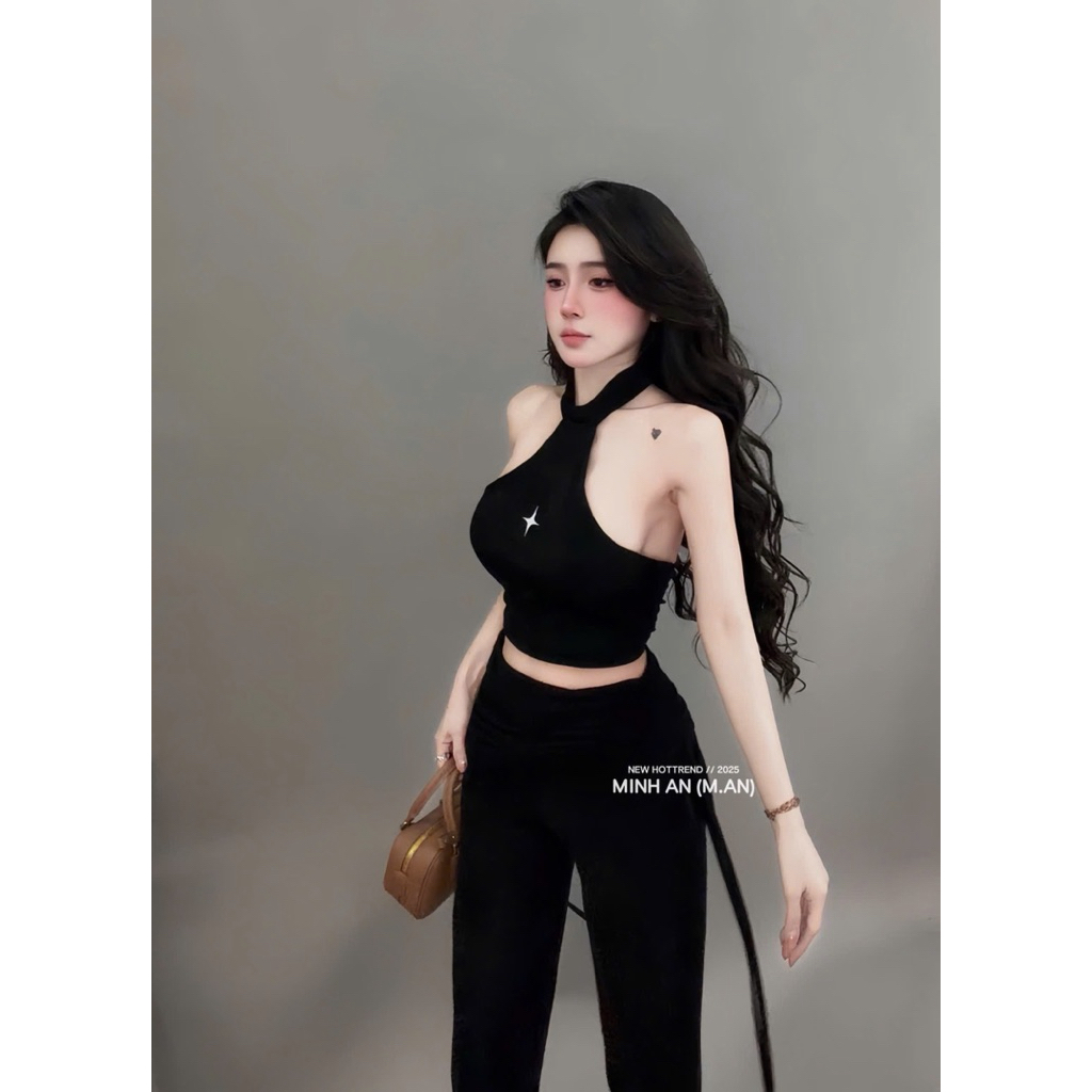 Set áo yếm mix quần dài ống loe siu hách dáng