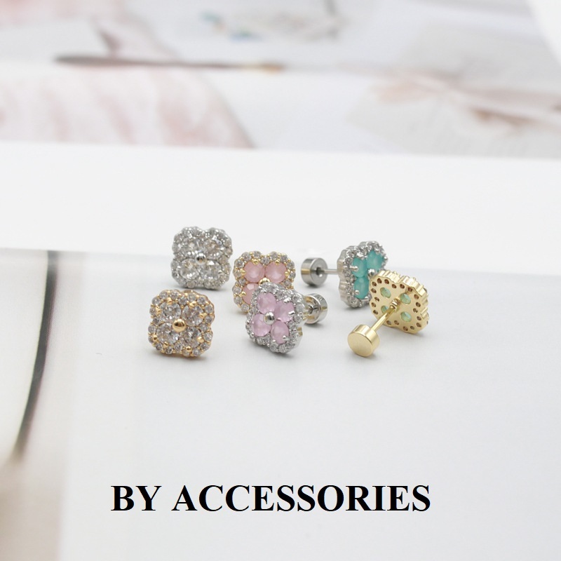 Bông tai nữ titan cỏ 4 lá đính full đá siêu lấp lánh nhiều mẫu ZE2501 BY ACCESSORIES (TẶNG KÈM CHUÔI DỰ PHÒNG)