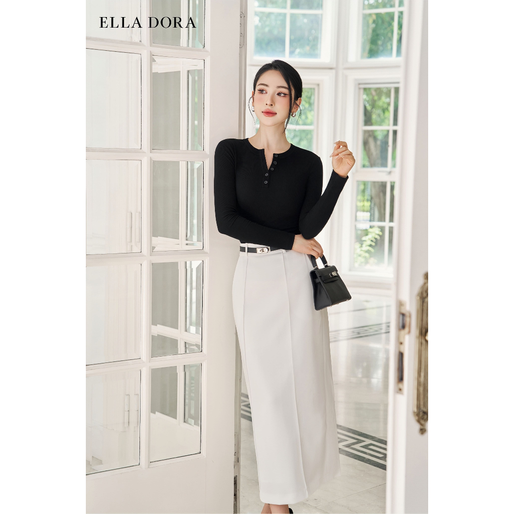 Áo thun nữ ELLA DORA cổ tròn phối nhiều cúc form gọn thanh lịch 4 màu TRẮNG/ĐEN/ ĐỎ/ GHI [AT40]