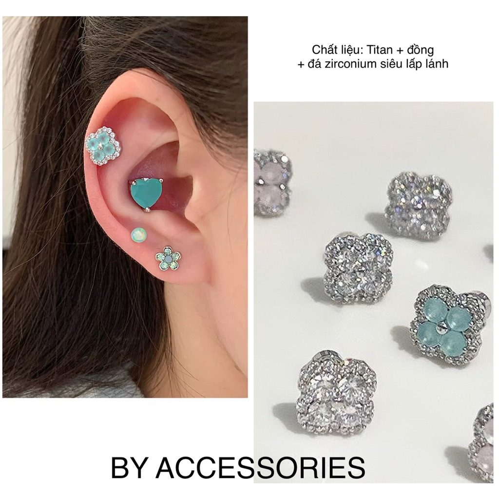 Bông tai nữ titan cỏ 4 lá đính full đá siêu lấp lánh nhiều mẫu ZE2501 BY ACCESSORIES (TẶNG KÈM CHUÔI DỰ PHÒNG)
