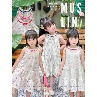 Váy Maxi Bé Gái Vải Xô Muslin AZB574 - Váy Cổ Yếm Phối Nơ, Váy Dài Mềm Mát Cho Bé