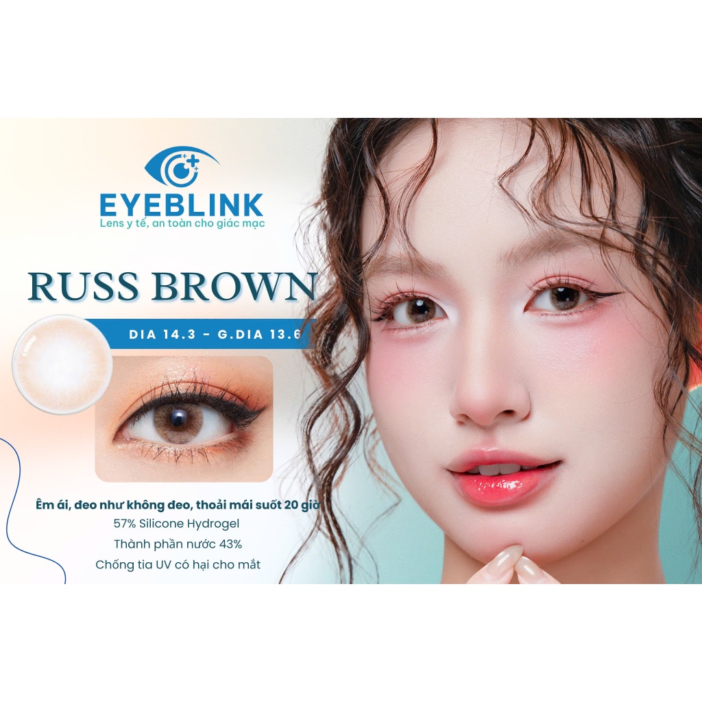 Lens y tế cấp ẩm màu nâu RUSS BROWN 12 tháng Hàn Quốc Gamilens ( Giảm giá 35k khách hàng mới )