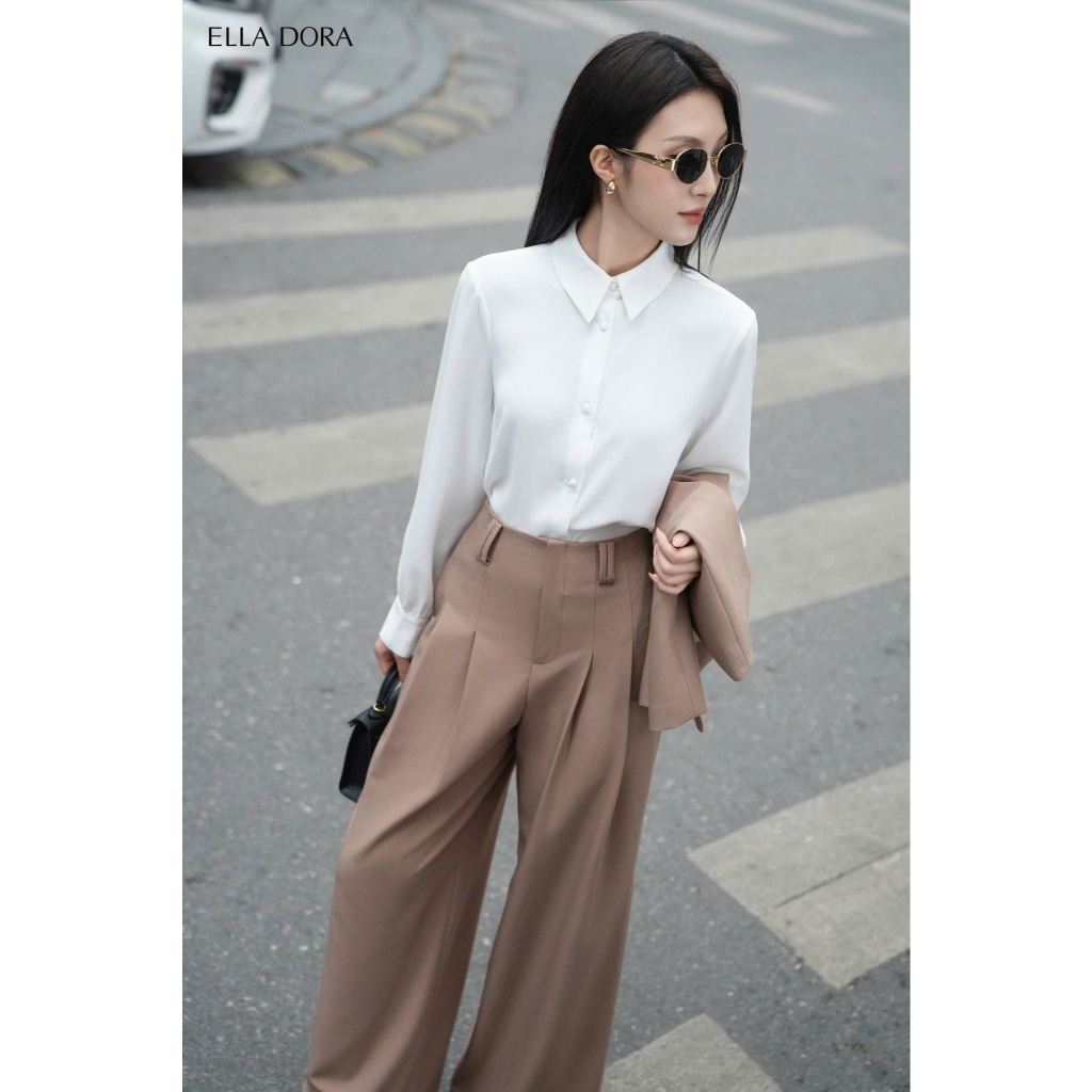 Quần ống suông ELLA DORA thiết kế cạp liền đỉa đôi form gọn dễ mặc màu NÂU/ĐEN [Q37]