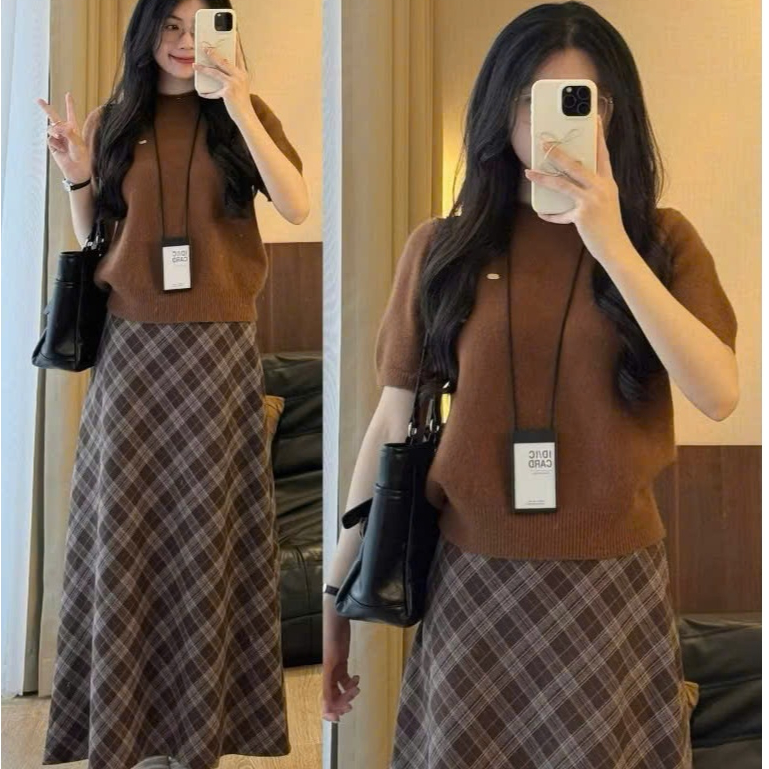 Chân Váy Caro Dạ Kẻ Dáng Dài Form A xoè nhẹ style Vintage có lót trong dạ caro dáng midi Joolate 3574_P2