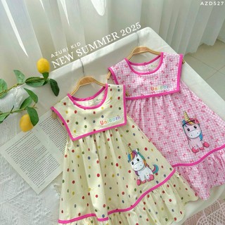 Váy Thủy Thủ Bé Gái Unicorn AZD527 - Đầm Sailor In Hình Kỳ Lân Cầu Vồng, Váy Cotton Thô Mềm Mát