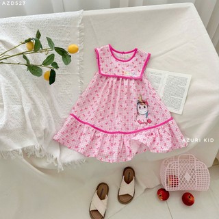 Váy Thủy Thủ Bé Gái Unicorn AZD527 - Đầm Sailor In Hình Kỳ Lân Cầu Vồng, Váy Cotton Thô Mềm Mát