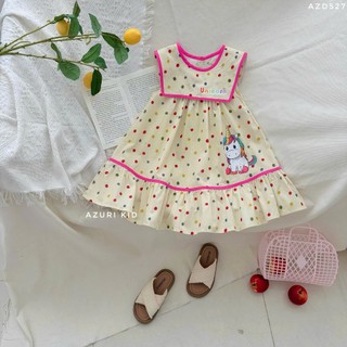 Váy Thủy Thủ Bé Gái Unicorn AZD527 - Đầm Sailor In Hình Kỳ Lân Cầu Vồng, Váy Cotton Thô Mềm Mát
