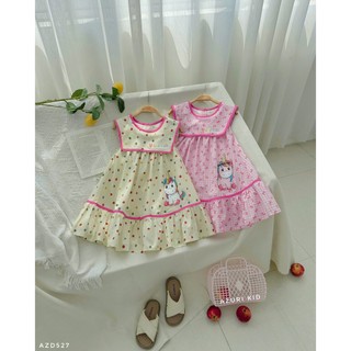 Váy Thủy Thủ Bé Gái Unicorn AZD527 - Đầm Sailor In Hình Kỳ Lân Cầu Vồng, Váy Cotton Thô Mềm Mát